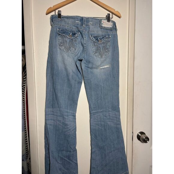 MEK Denim Ibiza Flares Jeans Size 30 Light Wash Distressed y2k contrast stitch - Picture 6 of 7